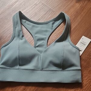 Women's Ribbed Sports Bra - Green Racerback Padded (NWT)